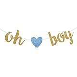 ROSENICE Letters Bunting Banner OH BOY with Blue Heart for Baby Shower Photo Prop Indoors Decoration