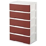 収納ケース 衣装ケース チェスト ワイド 大容量 幅60cm 日本製 引き出し収納 キャスター付き プラスチック タンス クローゼット収納 押入れ収納 衣類収納 3段 4段 5段 6段 グリーンパル (エンジ, ワイド5段)