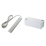 ELECOM 電源タップ 雷ガード 一括スイッチ マグネット付き 抜け止めコンセント 3P 7個口 2m T-Y3A-3720WH+ELECOM ケーブル収納ボックス 6個口電源タップ収納 ホワイト 