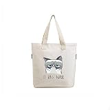 森系 文芸 キャンバスバッグ トートバッグ 猫柄 簡約ショッピング袋 軽便 (白)