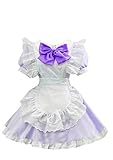 [OMZIN] メイド服 コスプレ ロリータ ワンピース 半袖 ショート丈 可愛い 萌え メイド セクシー 蝶結ぶ エプロン カチューシャ メイドセット 4点セット パープル S