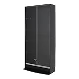 【地球家具】フィギュアラック「ワイド」新シリーズ 幅83cm 引き戸 ハイタイプ 本体【正規品】[鍵付きコレクションケース] [耐震] LED装着可能 （引き戸 ハイタイプ、中型（奥行29cm）、ブラック）