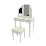 ドレッサー 化粧台 三面鏡 椅子付 セット set 鏡 ミラー 姿見 インテリア 装飾脚 アンティーク イタリアデザイン ロココ調家具 収納コスメワゴン コスメワゴン 姫系 姫家具 スツール ビクトリア モダン 白 ホワイト 111wh