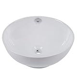 Boharers Bathroom White Round Ceramic Sink and Vessel Vanity Sink Art Basin 16.3 Inch [並行輸入品]