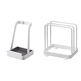 山崎実業 お玉&鍋ふたスタンド タワー ホワイト 2248 & まな板スタンド プレート ホワイト 2496【セット買い】