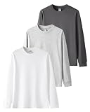 [SHOREKEEPER] 7.7オンス 長袖tシャツ メンズ 綿100% 肉厚生地 リブ袖口 1枚組 3枚組 ロングtシャツ 丸首 ゆったり ティーシャツ 無地 秋服 冬服 春服 (JP, アルファベット, 3XL, 漸調3色(ホワイト × ライトグレー × ダークグレー))