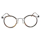 ノーブランド品ブルーライトカット透明フラットレンズ丸伊達メガネラウンド型セルメタルコンビネーションフレームユニセックスbrown/ブラック