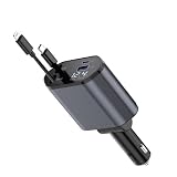 MAXWIN カーチャージャー 巻き取り式ケーブル シガーソケット 充電器 車載 QC3.0 PD 急速充電 USB Type-C/ライトニングケーブル 伸縮ケーブル 4台同時充電 4in1 スマホ充電 電圧測定 PCA37