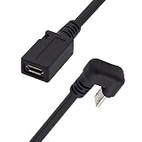CYケーブル 5ピン Micro USB 2.0 オス-メス 電源データ延長ケーブル 反対側 U字型 背面角度タイプ