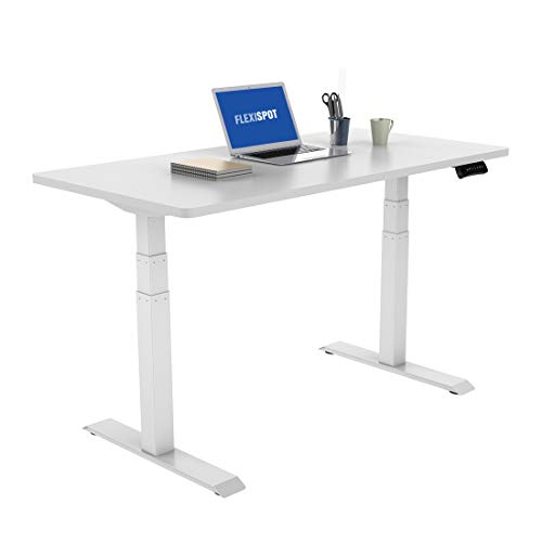FLEXISPOT スタンディングデスク 電動式昇降デスク 組立簡単（ネジ六本だけ）障害物検知機能付き 高さ調節パソコンデスク140*70cmテーブル (脚ホワイト+板ホワイト)
