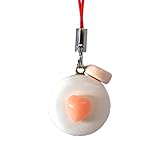 ハマグリ貝 マカロン & 桃色珊瑚 ハート ストラップ 天然珊瑚付き 赤色紐