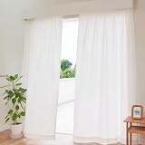 カーテン研究所≪遮熱・遮像リネン混レース ホワイト≫ 幅100cm x丈108cm 2枚組 節電対策 夜でも外から見えにくい 麻 プライバシー対策 UVカット 断熱 保温 洗える アジャスターフック付き シンプル