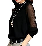 [1/2style] [ニブンノイチスタイル] オシャレ 長袖 シフォン ブラウス プルオーバー ハイネック レディース (黒, XXL)