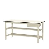 ワークテーブル300シリーズ H900固定式 中間棚・半面棚板・1段 深型W500mm キャビネット付 天板：アイボリー 本体・キャビネット：アイボリー 900×750 SWRH-975TS1-II+D1-IV