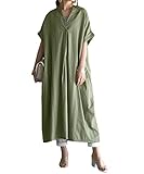 [アンドイット] コットンドビー スキッパー シャツ ワンピース レディース 綿100％ インド綿 涼感 夏 体型カバー ゆったり おしゃれ 半袖 M グリーン
