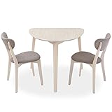 LOWYA （ロウヤ） ダイニングセット ダイニングテーブル 3点セット 2人掛け 天然木 壁付けテーブル 幅80 ホワイト×ライトグレー 一人暮らし おしゃれ 新生活