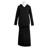 授乳服 マタニティ 長袖パーカー＆マキシスカート 上下セット スウェット ブラック-M8563 M