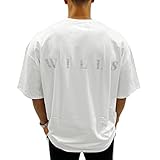 [WILLS FITNESS] Tシャツ メンズ 半袖 オーバーサイズ ビッグシルエット 五分丈 ウィルズ フィットネス ESSENTIALS REFLECT OVERSIZE T-SHIRT 筋トレ ジム スポーツウェア 9900000010015 (S, White)