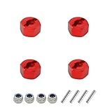 4パック12mmアルミホイール六角ドライブハブアダプター M4ロックナット付き For RCモデルカー用 (レッド)