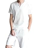 [three Joy] リネン パジャマ メンズ 上下 半袖 短パン 大きいサイズ 綿 コットン