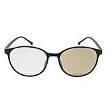 [pokiele] ブルーライトカット pc伊達メガネ ボストン やわらか調光レンズ サングラス (ブラックｘブラウン)