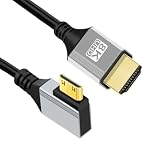 CY 90度直角ミニHDMI 2.1 超薄型HDTVケーブル 8K 4K ハイパースーパーフレキシブルスリムコード タイプAからタイプC カメラHDTV用 50cm