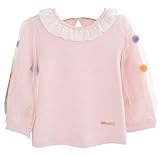 Plus Nao(プラスナオ) ブラウス 長袖 ラウンドネック プルオーバー 子供用 ベビー用 襟元フリル ポンポン付き ボンボン付き トップス シャ ピンク 92cm