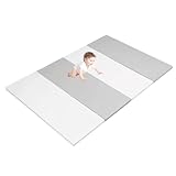 大阪熊 プレイマット ノンホルム 200×180×4cm 防音 抗菌 フロアマット ベビー 4段 厚手 折りたたみ 防水 出産祝い 収納 防炎 おしゃれ 赤ちゃん 折り畳み マット ベビーマット 洗える お昼寝マット 子供 ジョイントマット プレゼント （200×180，Gray×White）