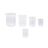 5pcsセット ビーカー プラスチック 目盛り付き計量カップ 透明色 50ml＋100ml＋150ml＋250ml＋500ml