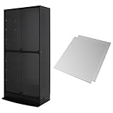 【福袋】【地球家具】コレクションラック「ワイド」新シリーズセット 幅83cm 奥行39cm 【正規品】[鍵付きコレクションケース] [耐震]（開き戸 ハイタイプ本体+背面ミラー2枚セット） ブラック