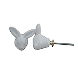 IndianShelfハンドメイドのセット2ホワイトFox Faceセラミック引き出しノブドレッサー引き出しドアハンドル 6 Knobs 2.25" ホワイト CFK-13-1-6