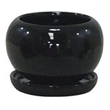 【6個入】インテリアポット(植木鉢/プランター) タリーズ ボール型/14cm 穴有/受皿付 ブラック(黒) 〔ガーデニング用品/園芸〕