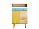 桐製北欧ドレッサー鏡台デスクキャビネット W54xD35xH85cm 青+黄+ナチュラル