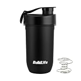 BuildLife プロテインシェイカー ボトル 600ml Tritan製 シェイカー BPAフリー 漏れ防止 軽量 ジム・トレーニング用 (マットブラック) [並行輸入品]