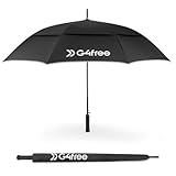 G4Free 62インチ 軽量 自動オープン ゴルフ傘 カーボンファイバー オーバーサイズ ダブルキャノピー 通気性あり 反射ストライプ 防風 防水 スティック傘(ブラック)