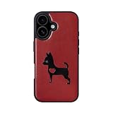 COGURE 互換 iPhone 17 ケース 本革 犬 COT 犬柄B ダークレッド