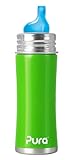Pura Kiki Stainless Sippy Bottle Stainless Steel with XL Sipper Spout, 11 Ounce, Spring Green, 6 Mon