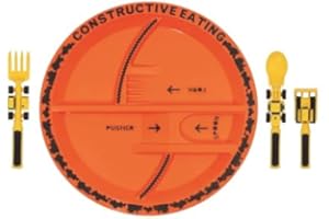 Fiyyuga 食器 ブルドーザー ショベルフォーク シャベル スプーン セット 栄養補助食品 子供用 車テーマ 食器 セット ディナープレート 3点セット