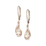 天然モルガナイト & 1/8 ct ダイヤモンド レバーバック ドロップイヤリング 14K ローズゴールド