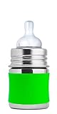 Pura Kiki 5 oz Stainless Steel Infant Bottle with Silicone Sleeve Green (Plastic Free NonToxic Certi