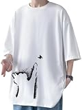 [Bligo] 半袖 Tシャツ 夏服 メンズ 薄手 オーバーサイズ 丸首 コットン フロント プリント 人気 ファッション 快適 ゆったり 速乾性 ドロップショルダー 無地 カジュアル シンプル ストリート系 夏 秋 White-M