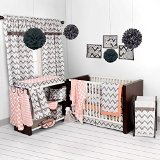Bacati Ikat Coral/grey 6 Crib Set with 4 Muslin Blankets by Bacati