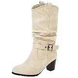 [AicciAizzi] レディース ゆったりブーツ バックル ショートブーツ ミドルヒール 履きやすい 36AS Beige