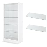 【福袋】【地球家具】フィギュア 棚 新シリーズ 幅83cm 大きさが選べるコレクションラック LED装着可能 [耐震 鍵付]（引き戸 ハイタイプ、深型（奥行39cm）、ホワイト） 追加ガラス棚2枚付