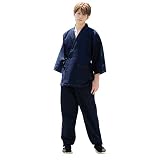 [KIMONOMACHI] デニム 作務衣 メンズ「紺」Mサイズ ストレッチ素材