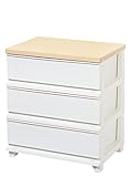 シンプルチェストウッド (ホワイト, 3段) 【木目調天板/リビングチェスト/日本製】