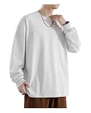 [SHOREKEEPER] 7.7オンス 長袖tシャツ メンズ 綿100% 肉厚生地 リブ袖口 1枚組 3枚組 ロングtシャツ 丸首 ゆったり ティーシャツ 無地 秋服 冬服 春服 (JP, アルファベット, XL, ライトグレー)