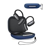 For Anker Soundcore AeroFit 2 用 ケース カバー 【KONXISA】ワイヤレスイヤホン ケース シリコン素材 着用しやすい 耐衝撃 防水防塵 ウォッシャブル（カラビナ付き+ストラップ付き ） 装着充電可能 持ち運びがしやすい（ブルー）