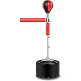 PP-Wic(小さな店) ボクシングクイックリアクションバー、吸盤ベース付き高さ調節可能なキックボクシングバッグ、PUレザースピードリフレックスボール付きボクシングギア、ティーン向けホームジムワークアウト,赤