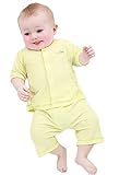 【SEBLES】ベビー 赤ちゃん パジャマソフトカラー コットン 綿 オーガニック 上下 前開き 春 秋 七分 半袖 七分袖 パステルカラー 可愛い パジャマ(イエロー七分,80cm)